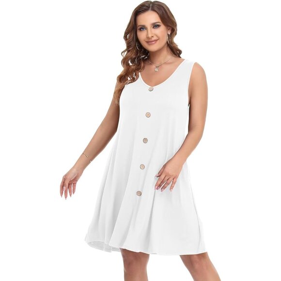 Women Summer Dress Rayon Spandex Casual V Neck Pockets Cover Up - Picture 2 of 5